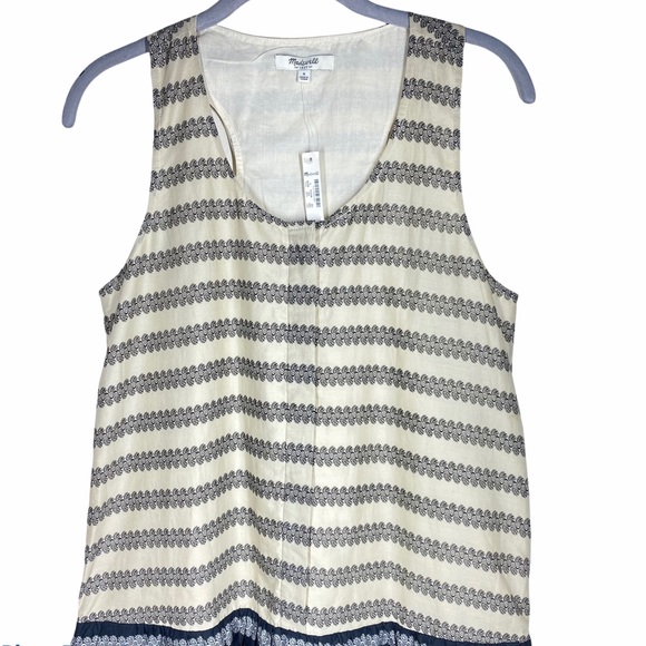 Madewell Dropwaist Trellis Stripe Swing Cotton Dress Black Tan Size Small NWT - Picture 8 of 13